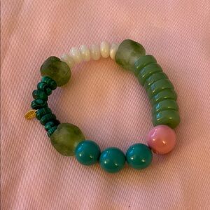 Anthropologie Green and Pink Beaded Bracelet Collection